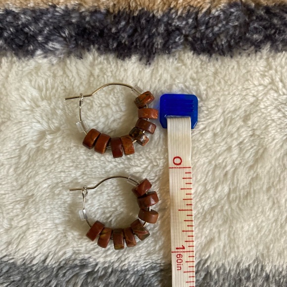 Handmade Picasso Jasper Beaded Hoop Earrings - Picture 4 of 8